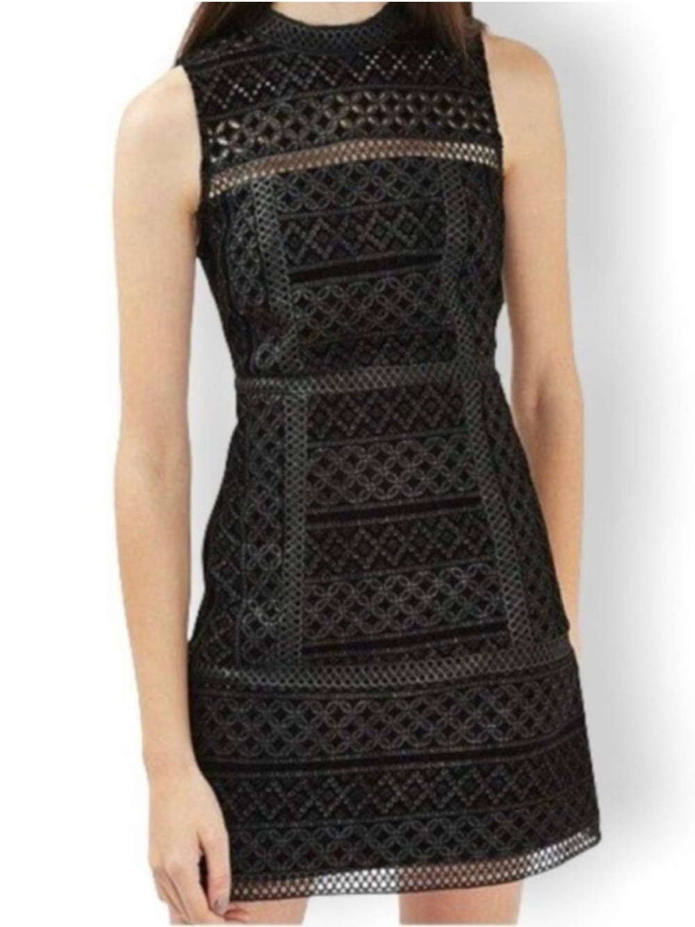 Topshop Black Lace A-Line Velvet Crochet Cutwork Sleeveless Dress Size 6 NWT